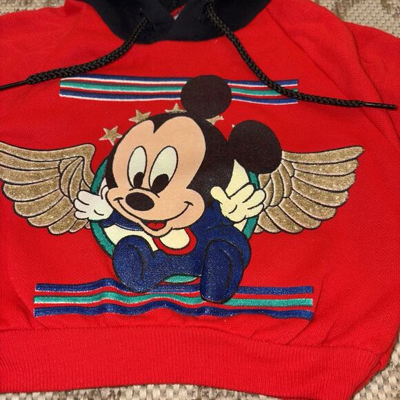 Vintage 80’s 90’s Disney Babies Mickey Red Hoodie Mickey Ears Size 6-12 Months - Picture 3 of 16